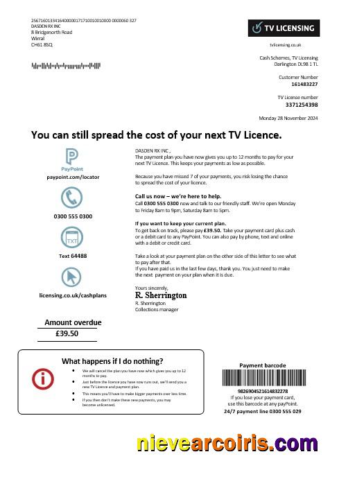 United Kingdom TV Licensing business utility bill